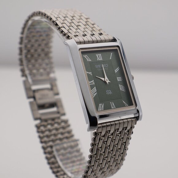 Seiko Slim Vintage Quartz Men's Wrist Watch Green  Dial with New Chain Bracelet - Picture 3 of 6